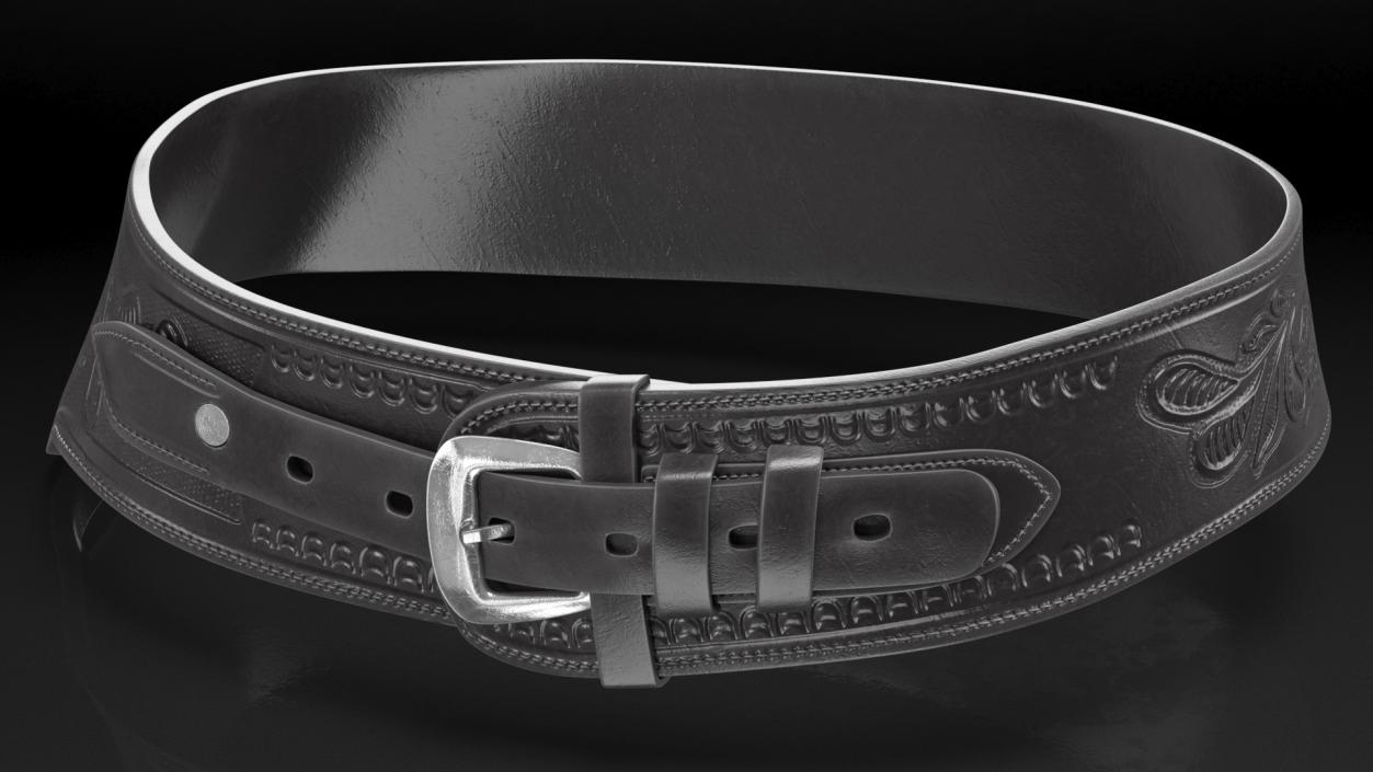 Gun Belt Leather Black 3D