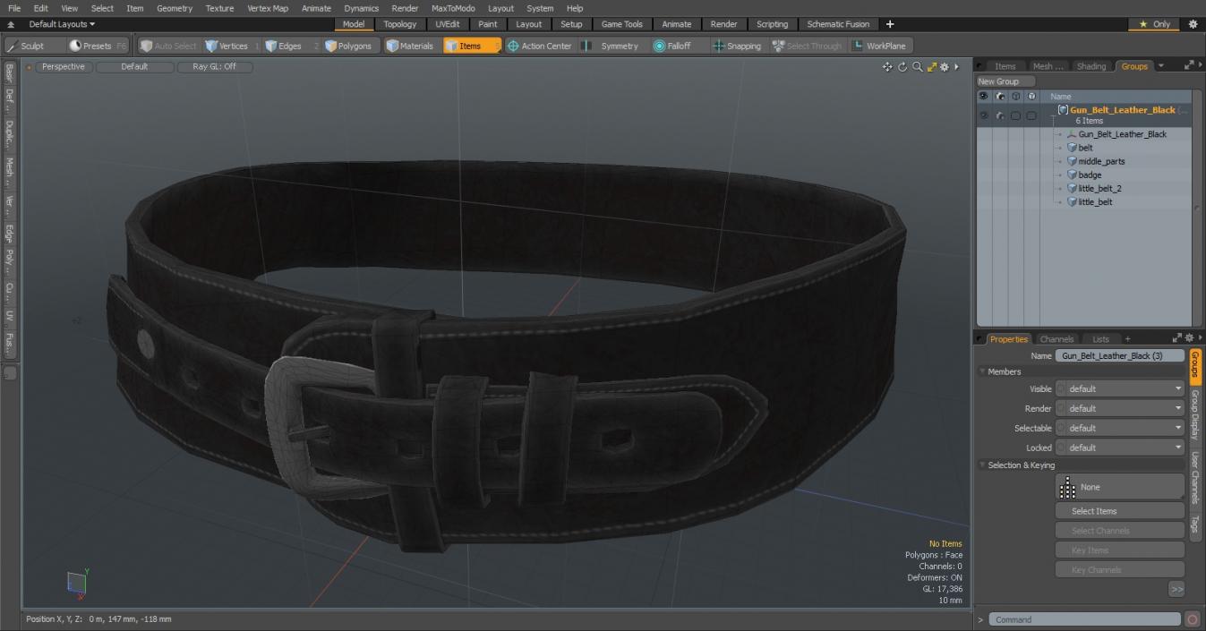 Gun Belt Leather Black 3D