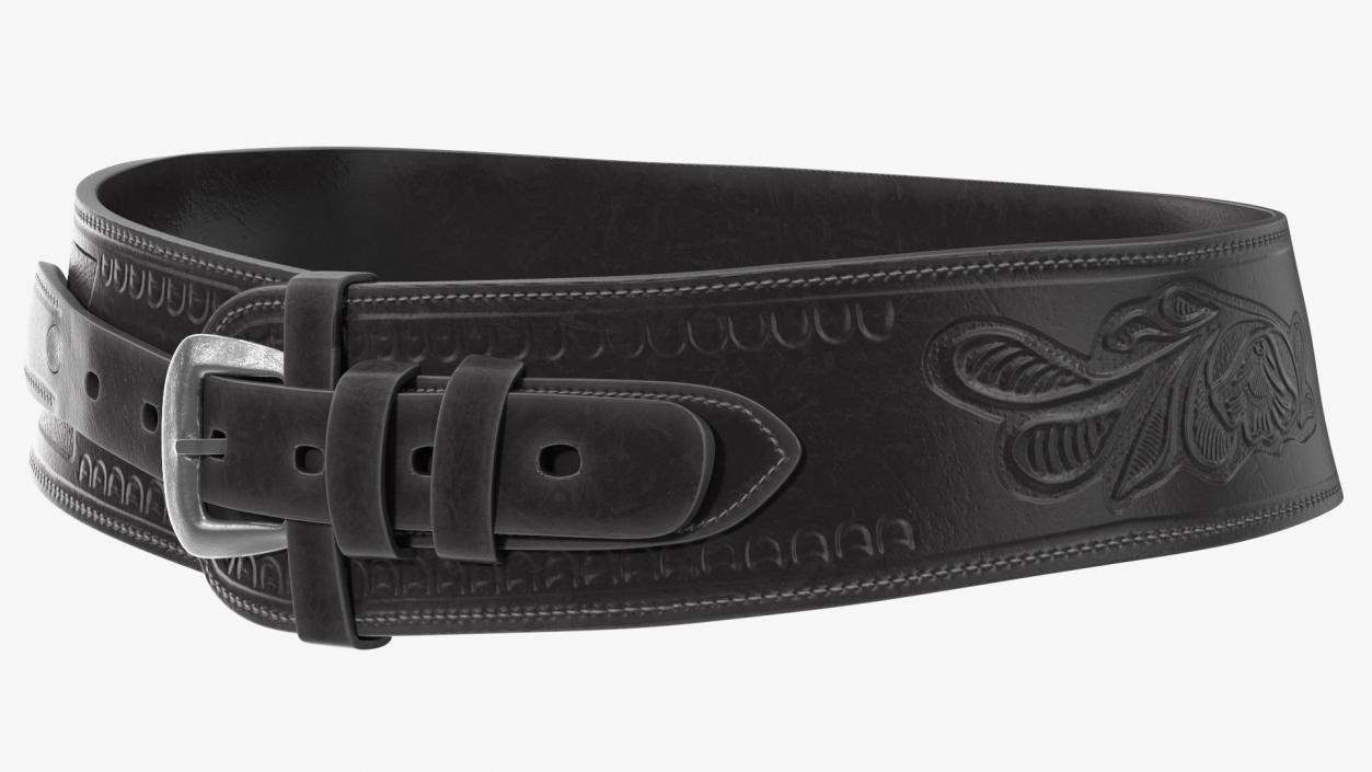 Gun Belt Leather Black 3D