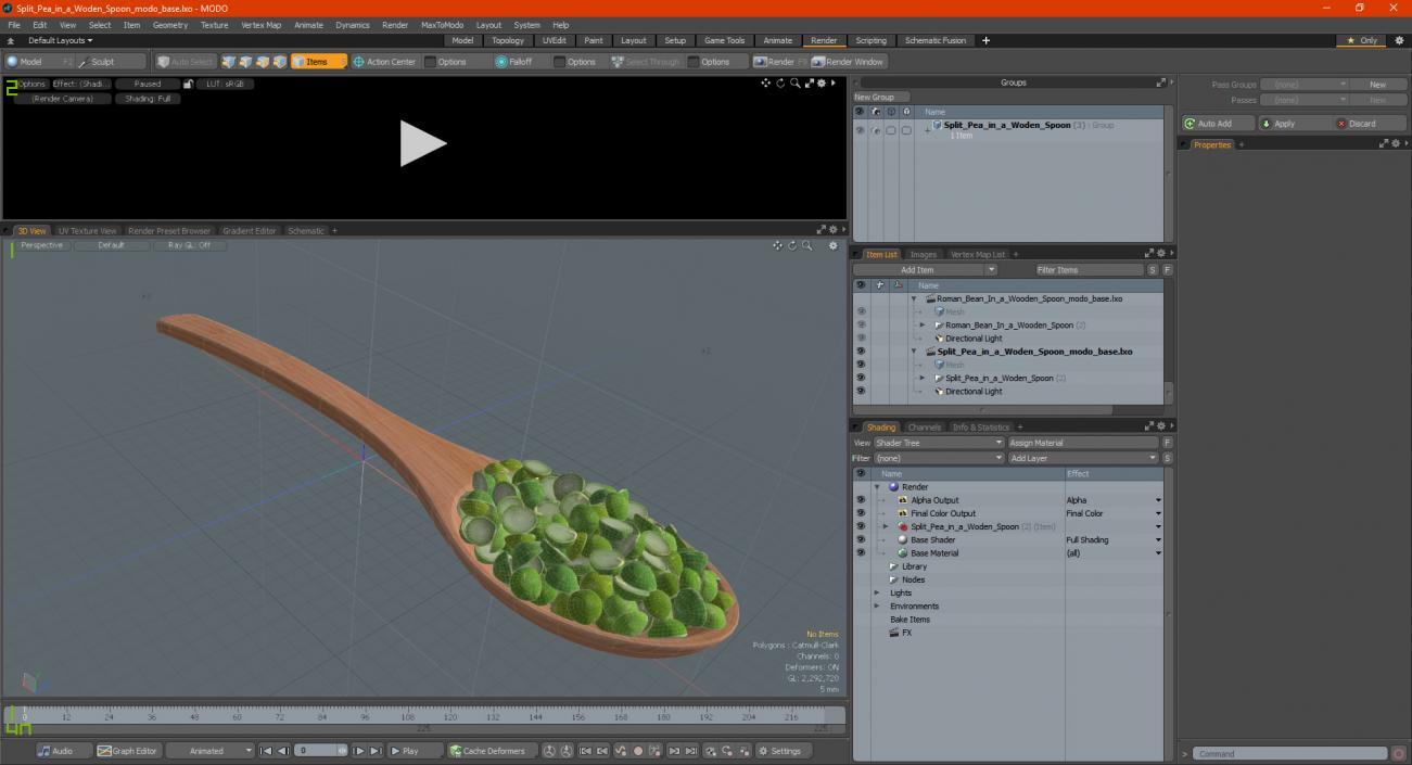 3D Split Pea in a Woden Spoon