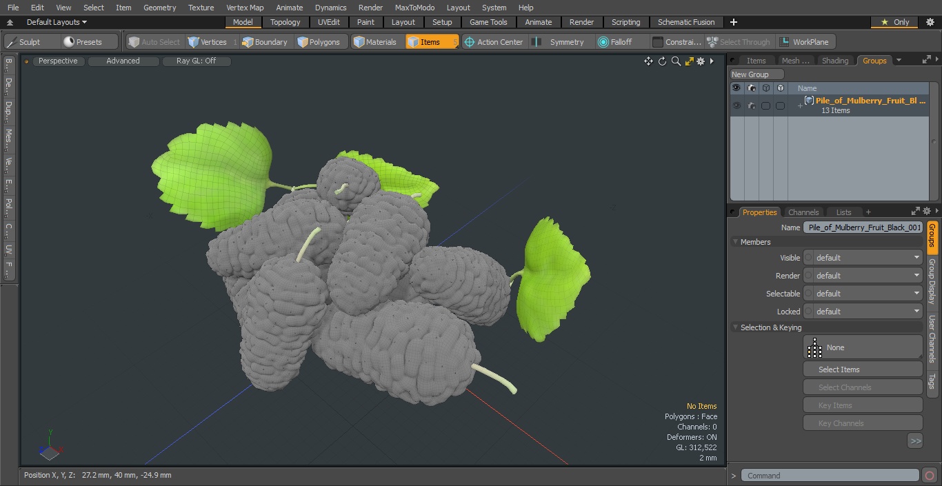 3D Pile of Mulberry Fruit Black model