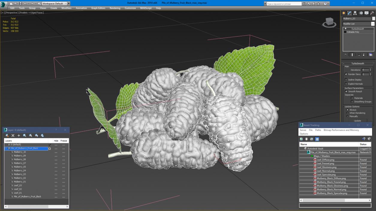 3D Pile of Mulberry Fruit Black model