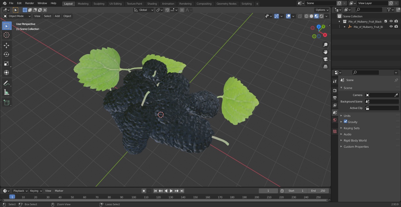 3D Pile of Mulberry Fruit Black model