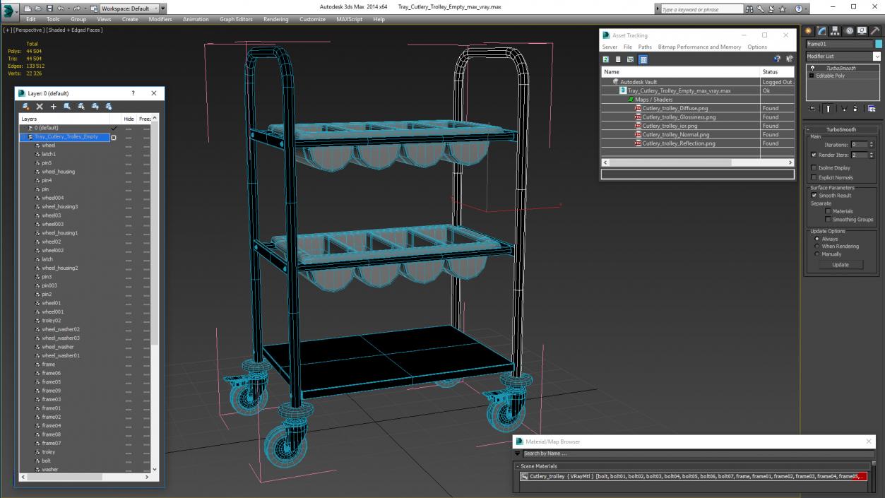 3D Tray Cutlery Trolley Empty