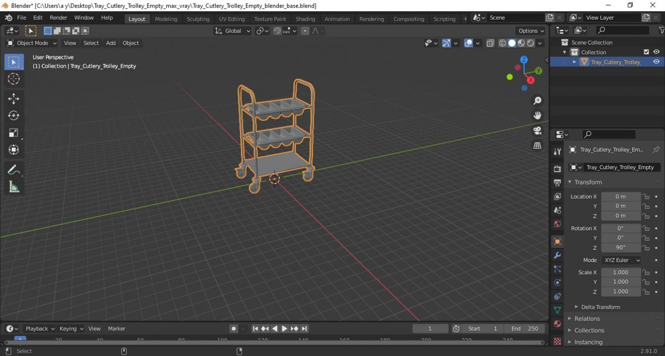 3D Tray Cutlery Trolley Empty