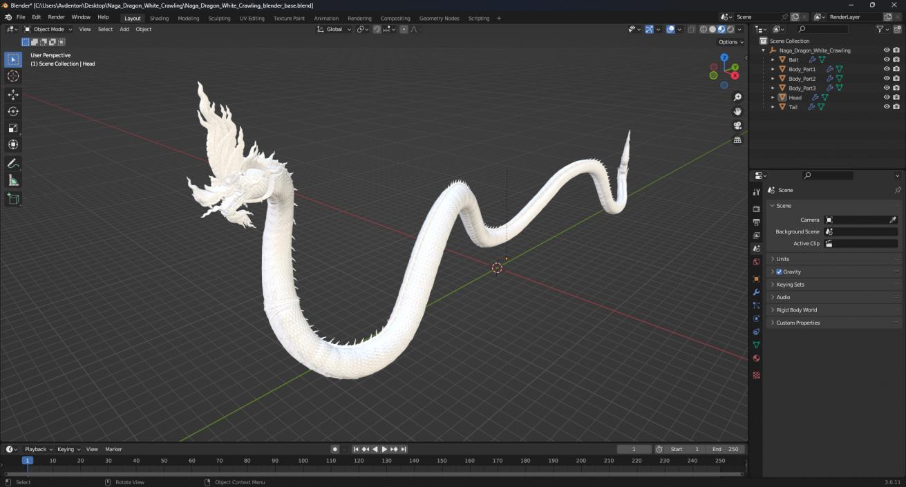 3D Naga Dragon White Crawling