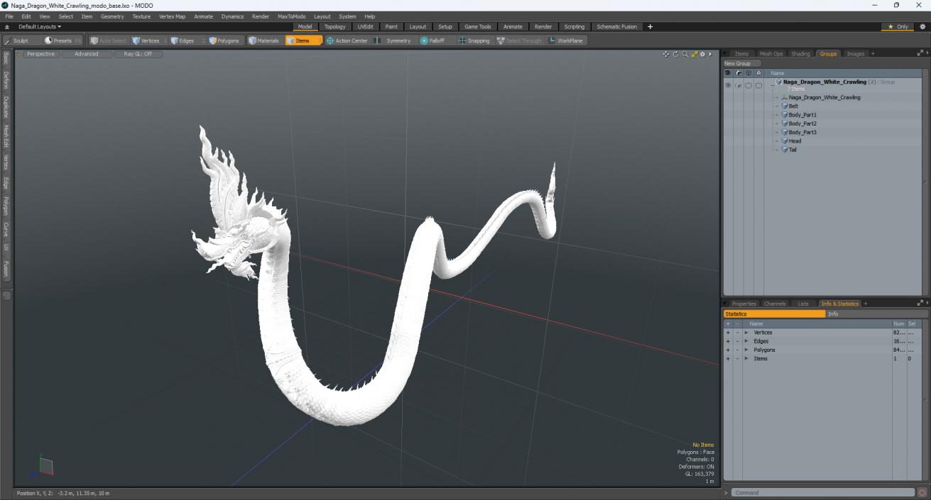 3D Naga Dragon White Crawling