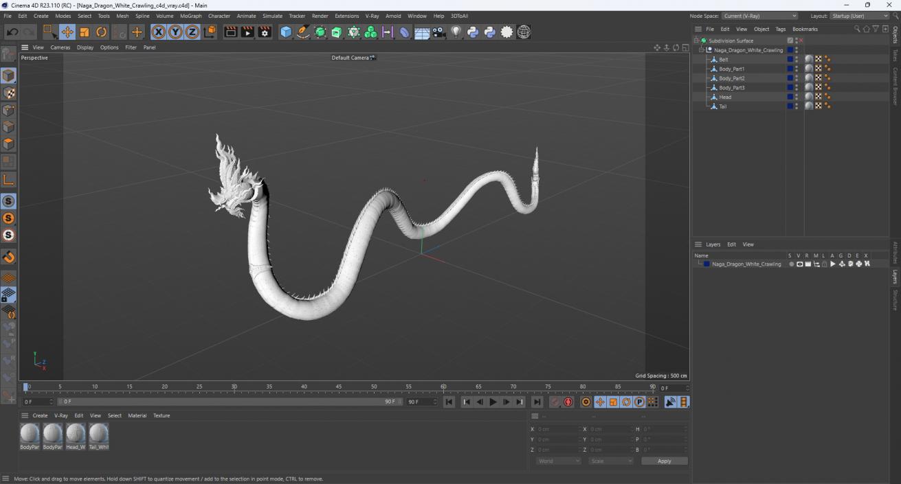 3D Naga Dragon White Crawling