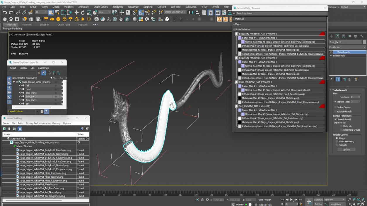 3D Naga Dragon White Crawling