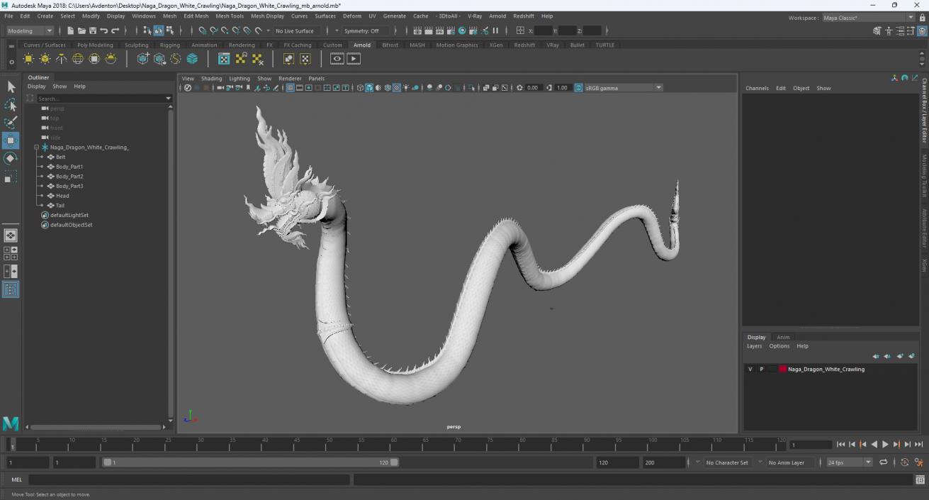 3D Naga Dragon White Crawling