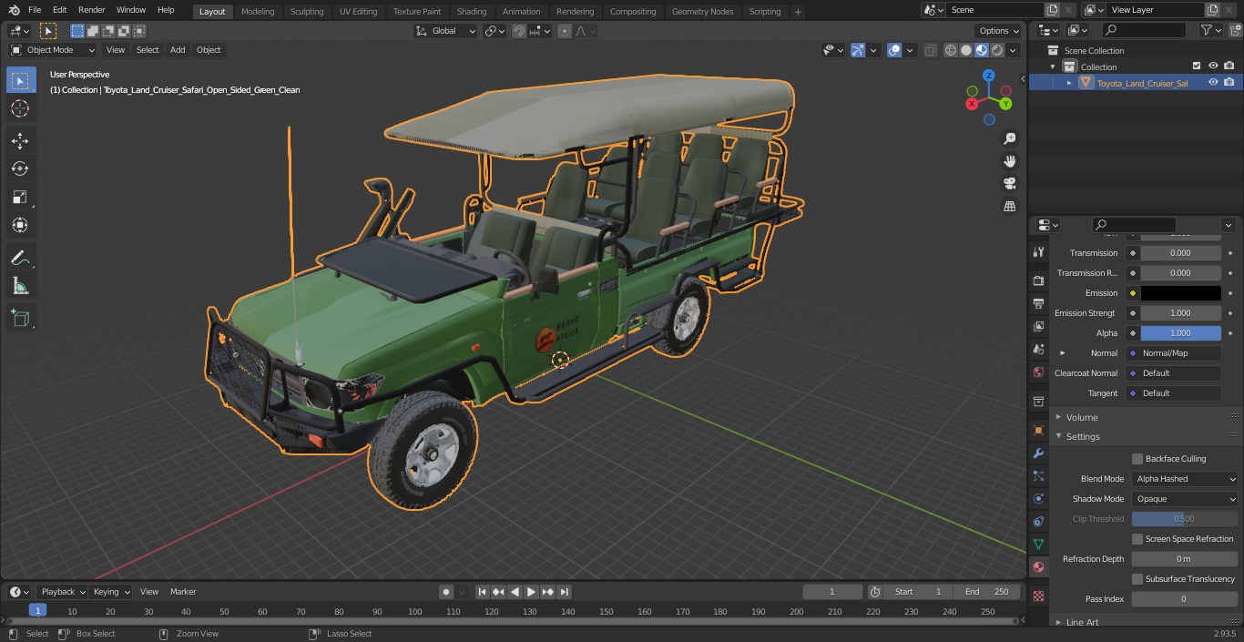 Toyota Land Cruiser Safari Open Sided Green Clean 3D model