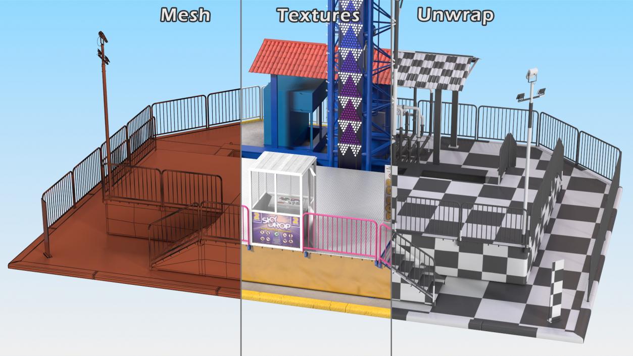 3D Sky Drop Amusement Park Equipment model