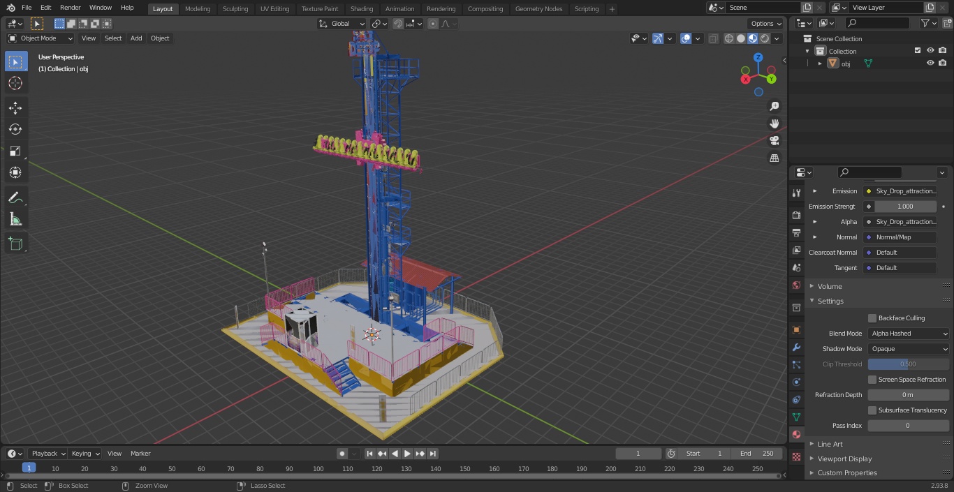 3D Sky Drop Amusement Park Equipment model