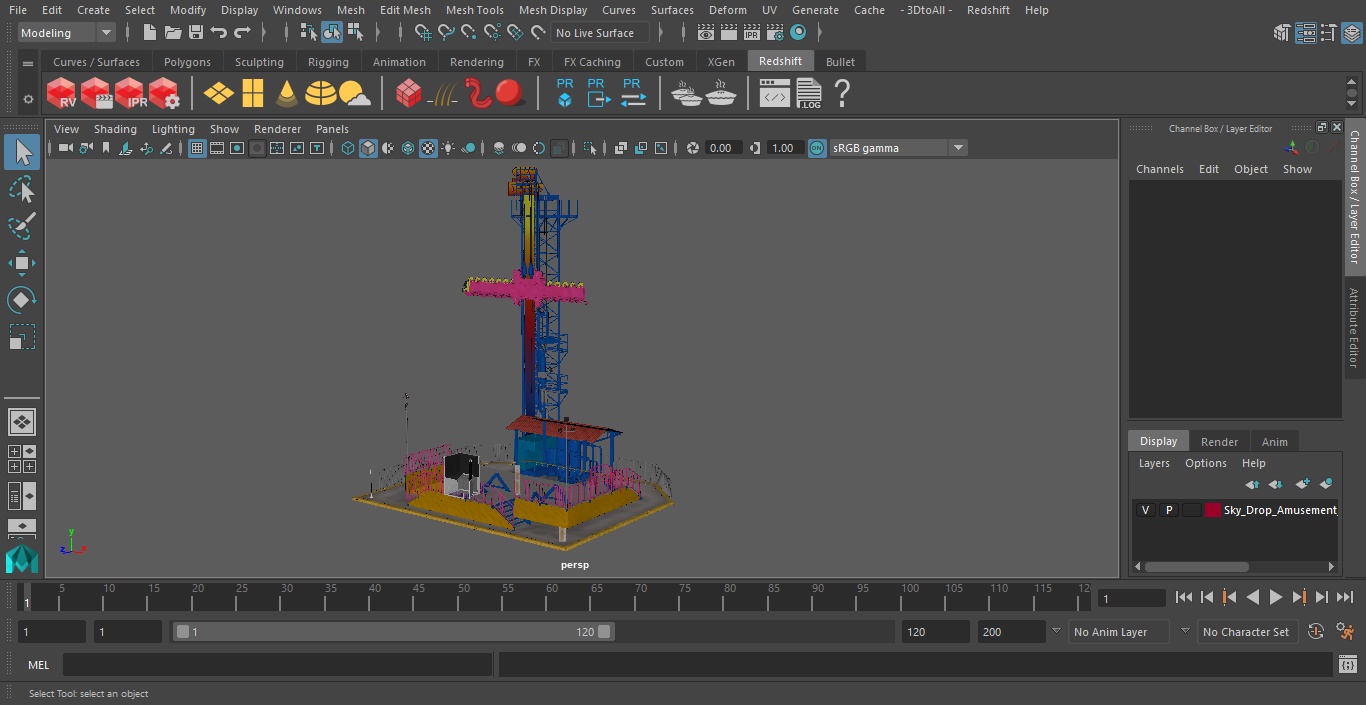 3D Sky Drop Amusement Park Equipment model