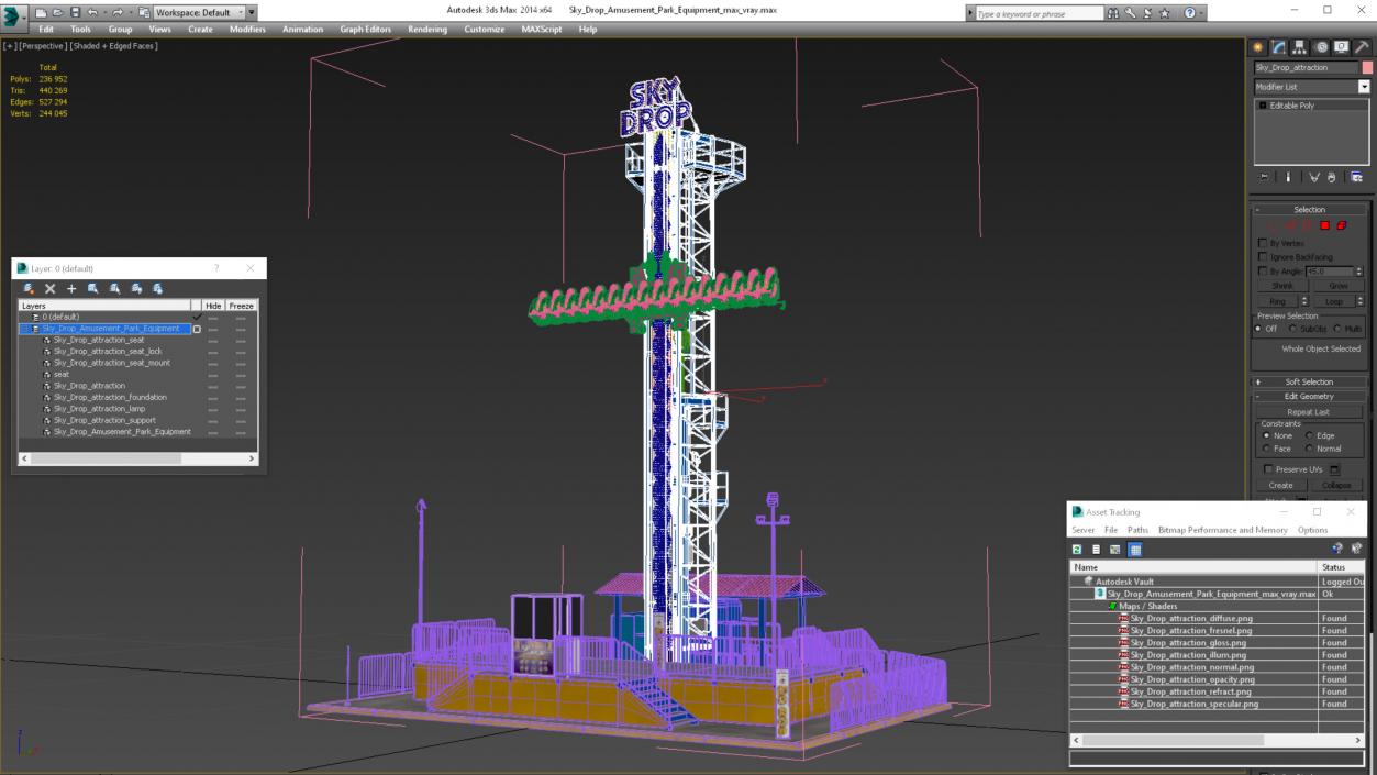 3D Sky Drop Amusement Park Equipment model