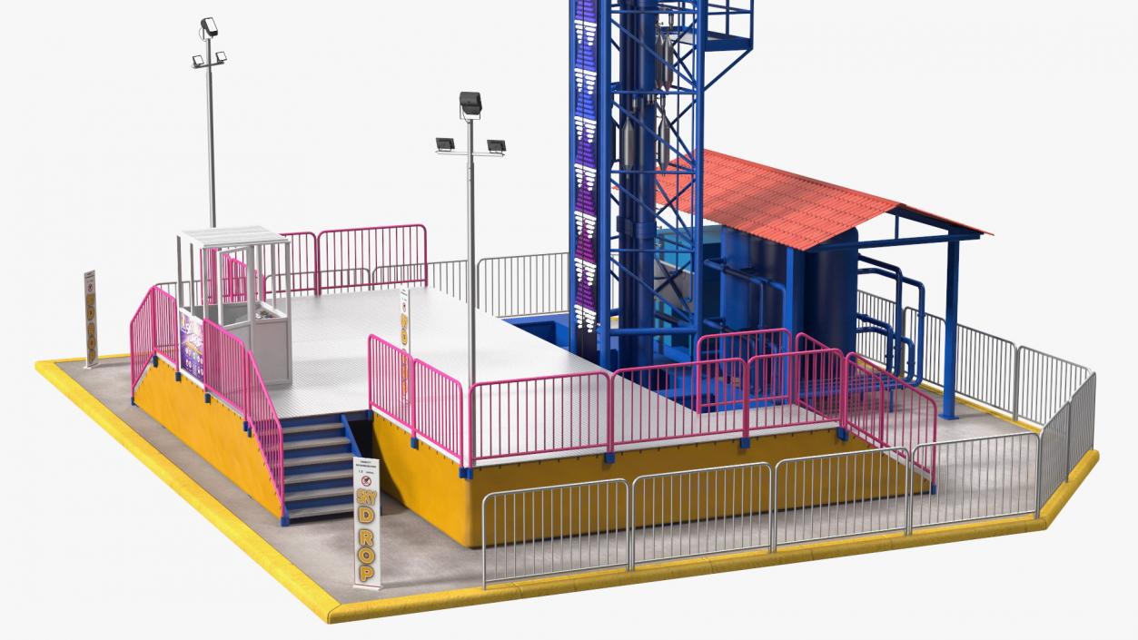 3D Sky Drop Amusement Park Equipment model