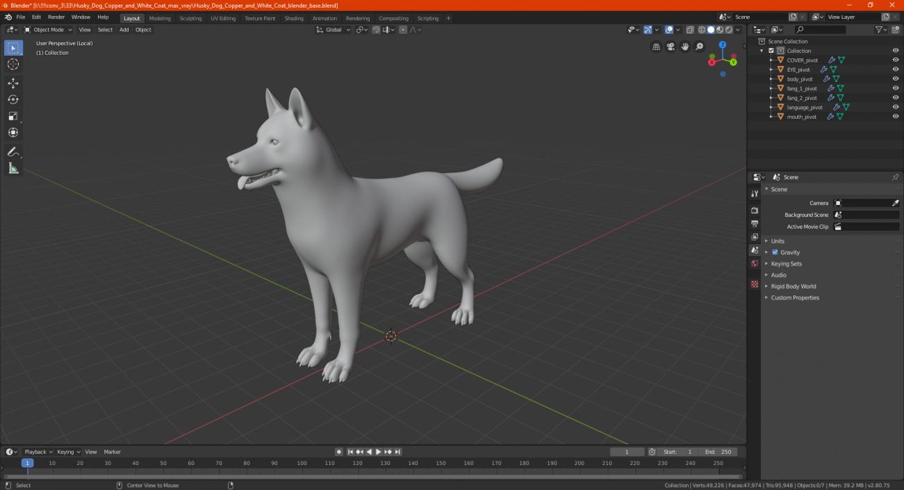 3D Husky Dog Copper and White Coat