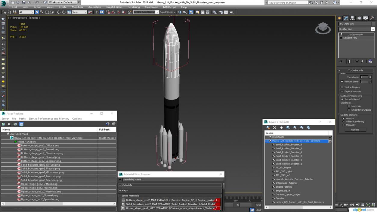 3D Heavy Lift Rocket with Six Solid Boosters