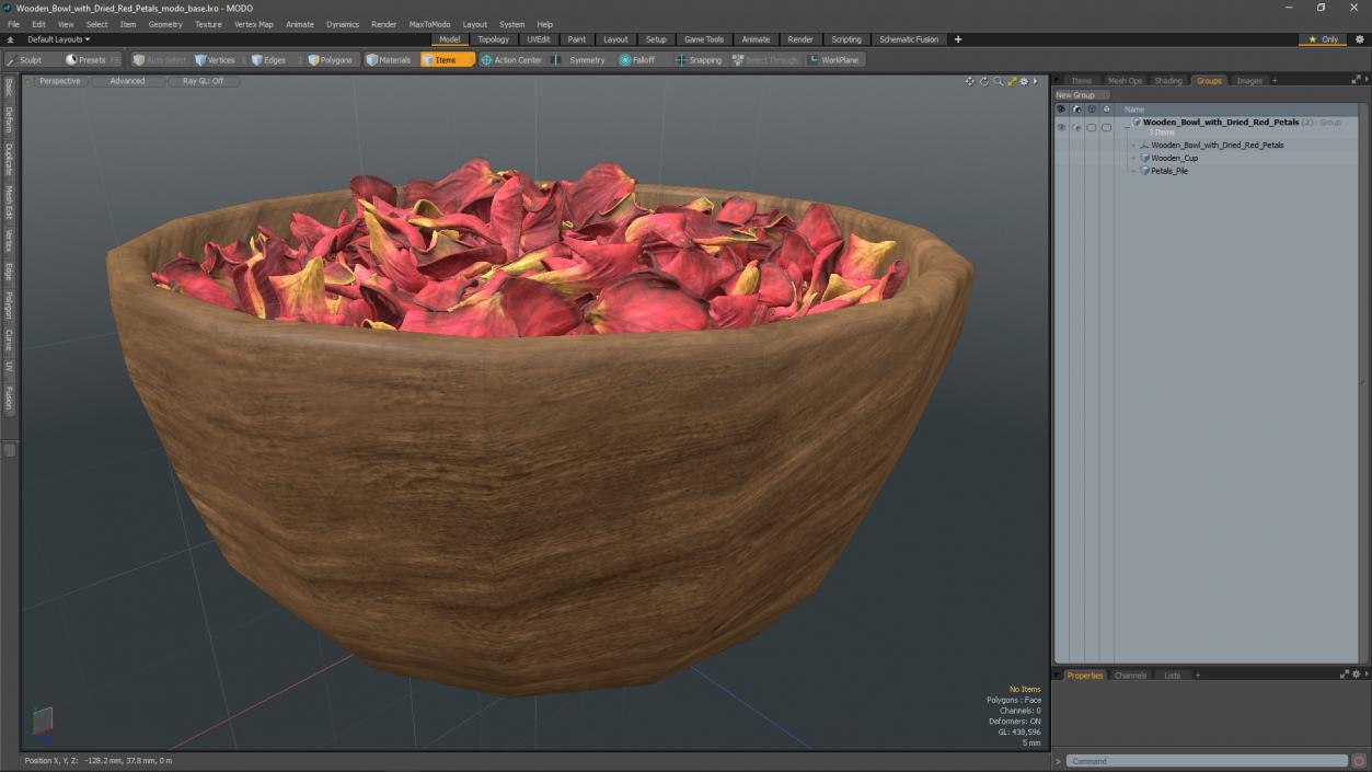 3D Wooden Bowl with Dried Red Petals model