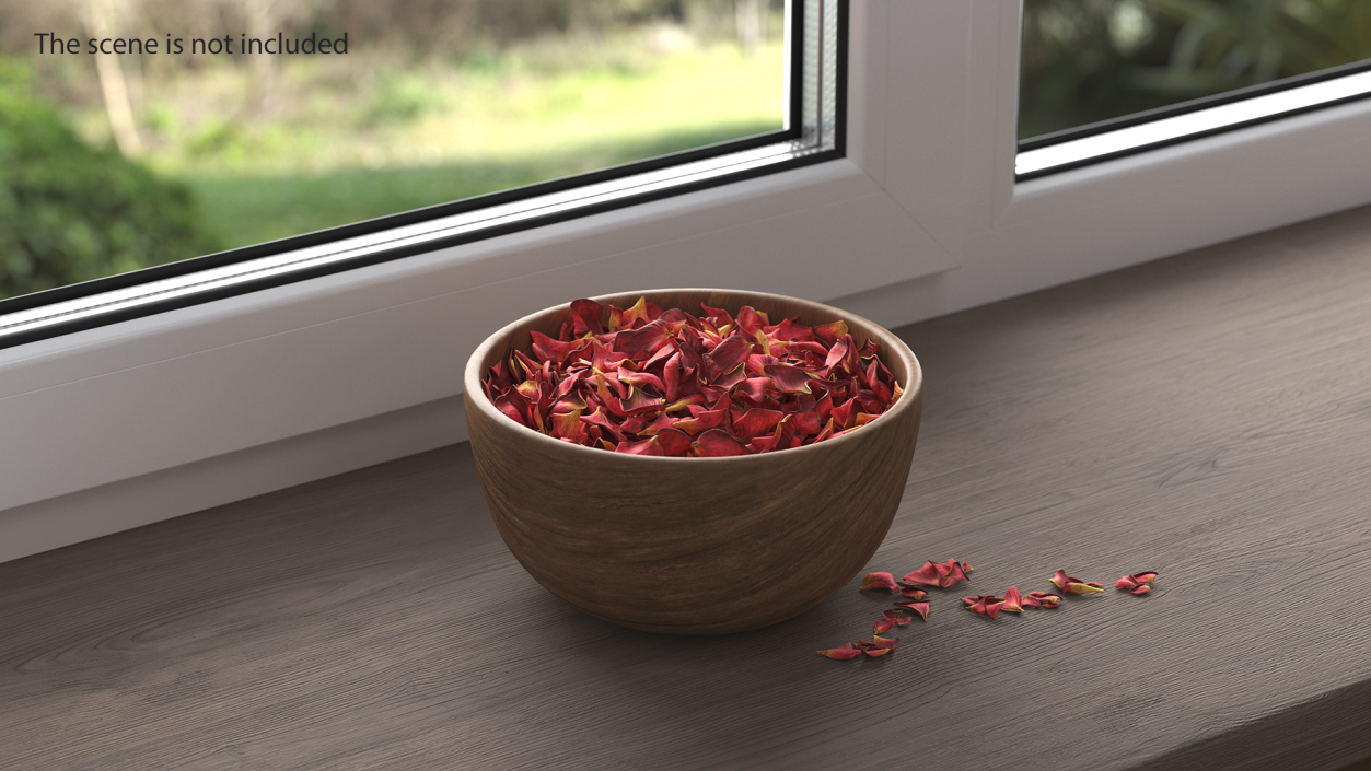 3D Wooden Bowl with Dried Red Petals model