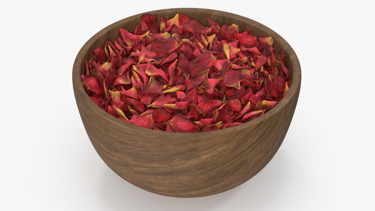 3D Wooden Bowl with Dried Red Petals model