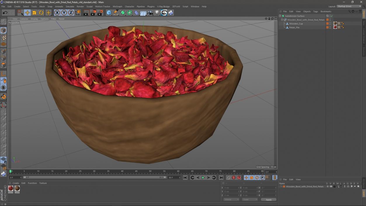 3D Wooden Bowl with Dried Red Petals model