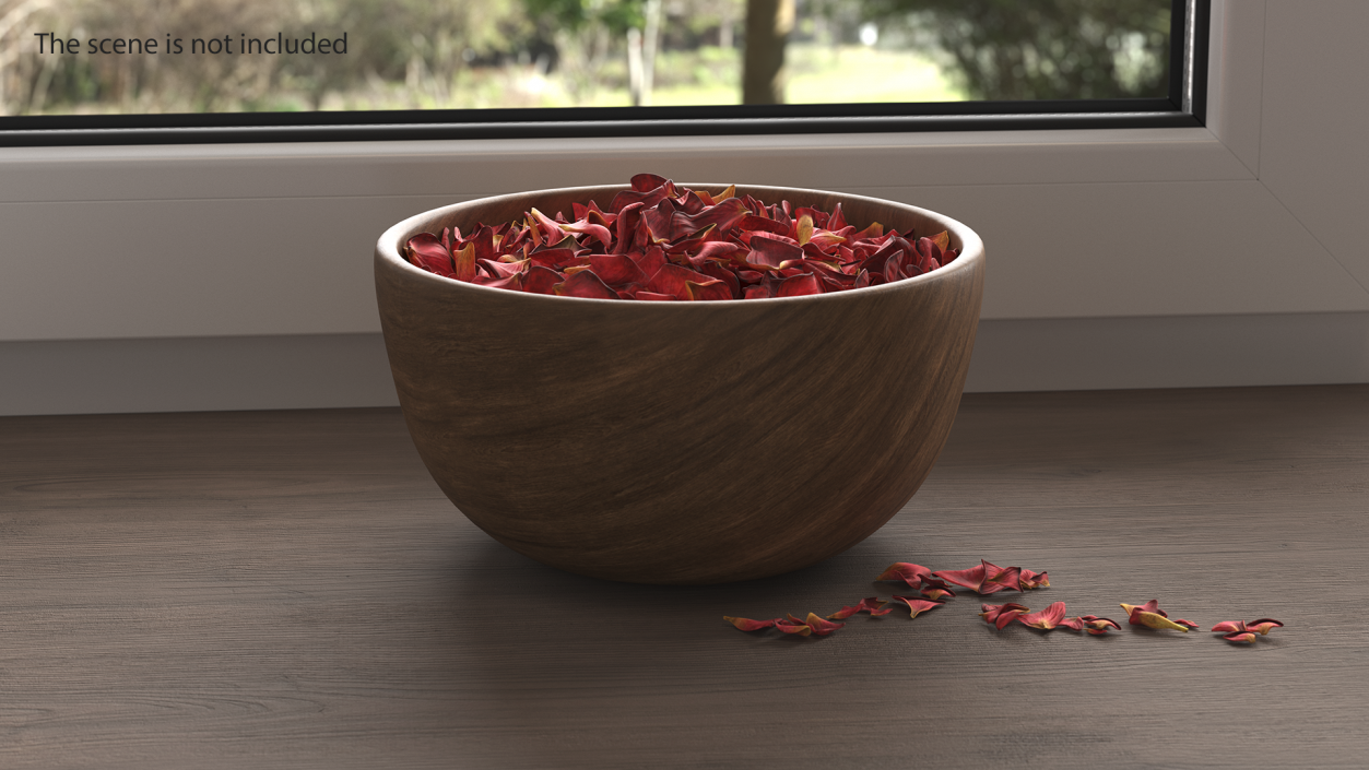 3D Wooden Bowl with Dried Red Petals model