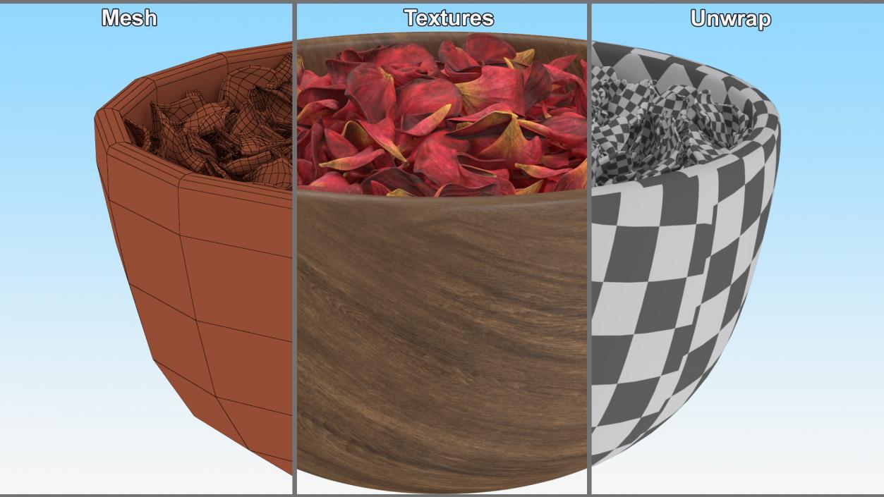 3D Wooden Bowl with Dried Red Petals model