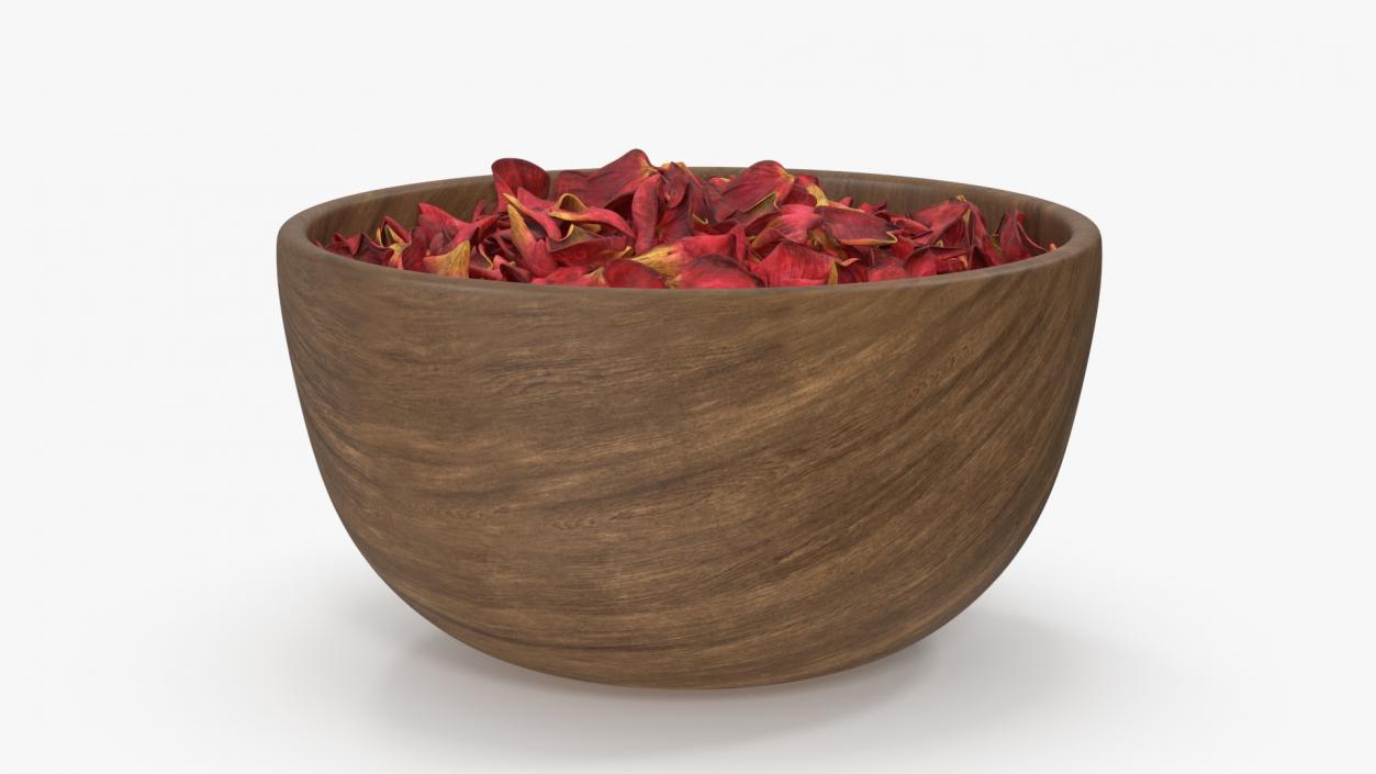 3D Wooden Bowl with Dried Red Petals model