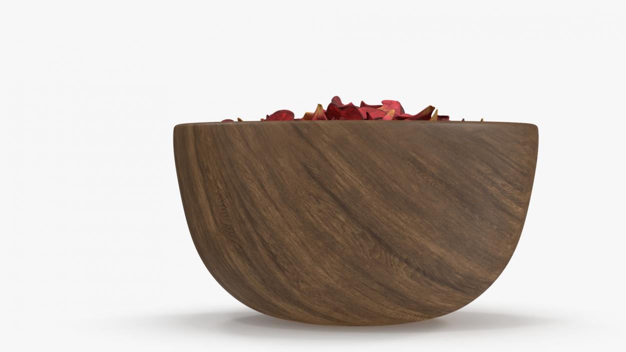 3D Wooden Bowl with Dried Red Petals model