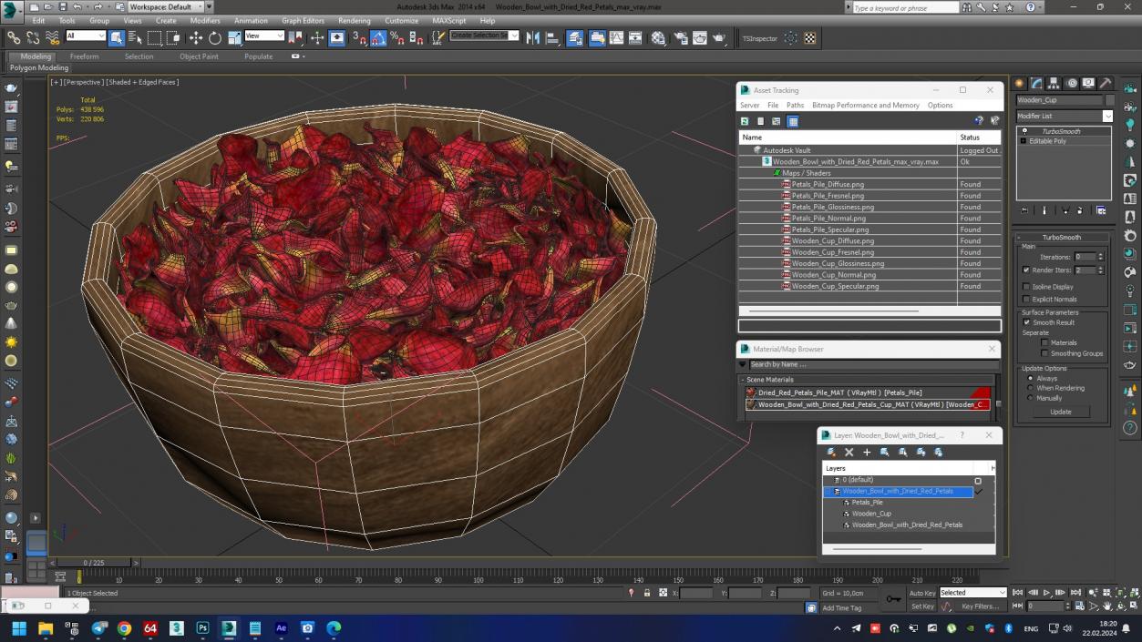 3D Wooden Bowl with Dried Red Petals model