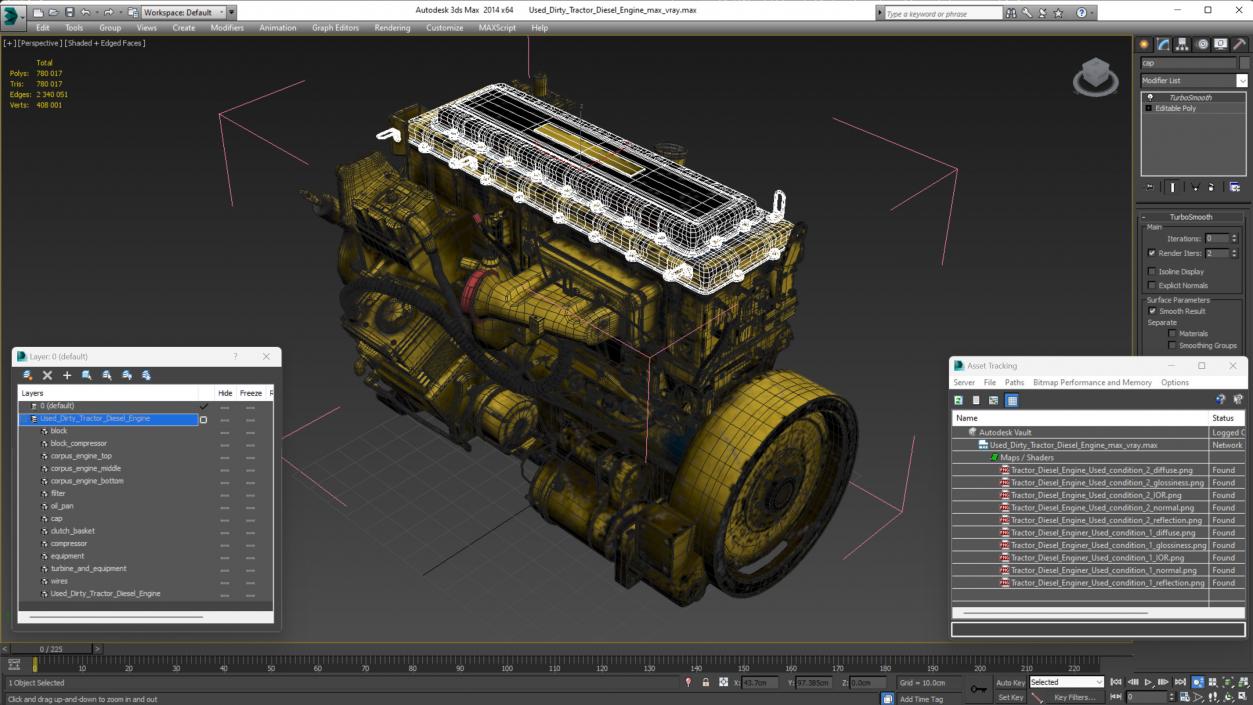 Used Dirty Tractor Diesel Engine 3D