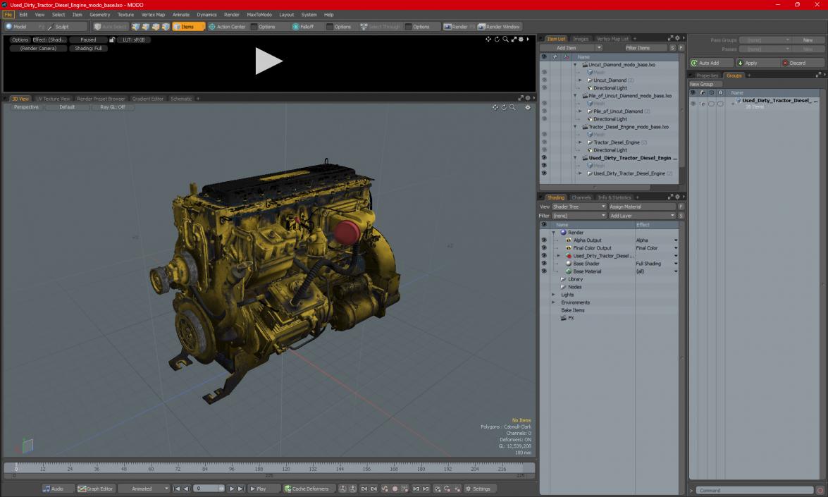 Used Dirty Tractor Diesel Engine 3D