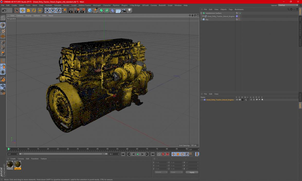 Used Dirty Tractor Diesel Engine 3D