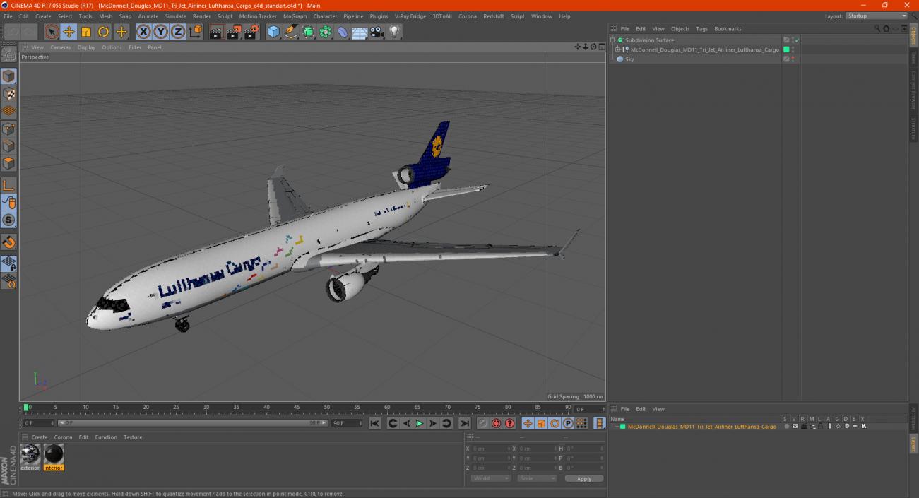 3D model McDonnell Douglas MD11 Tri Jet Airliner Lufthansa Cargo