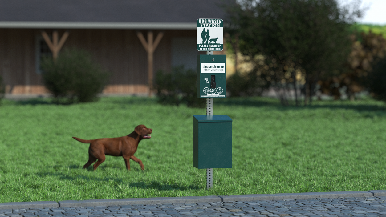 Pet Waste Station with Square Can Green 3D model