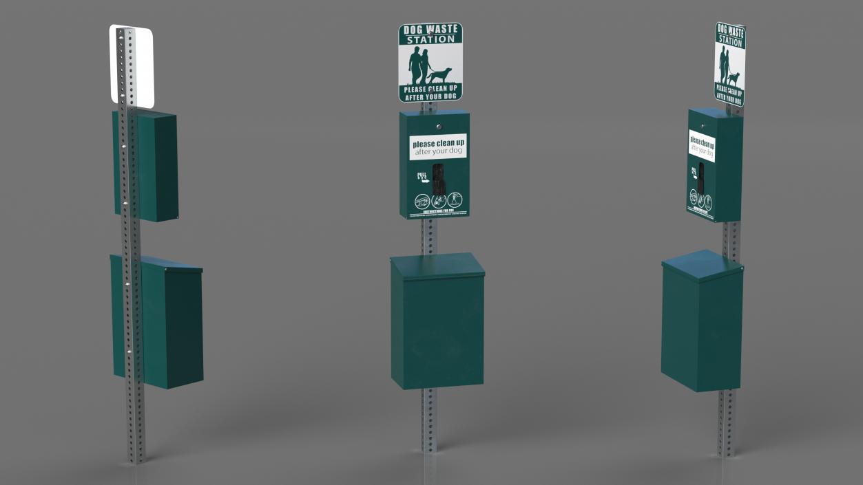 Pet Waste Station with Square Can Green 3D model