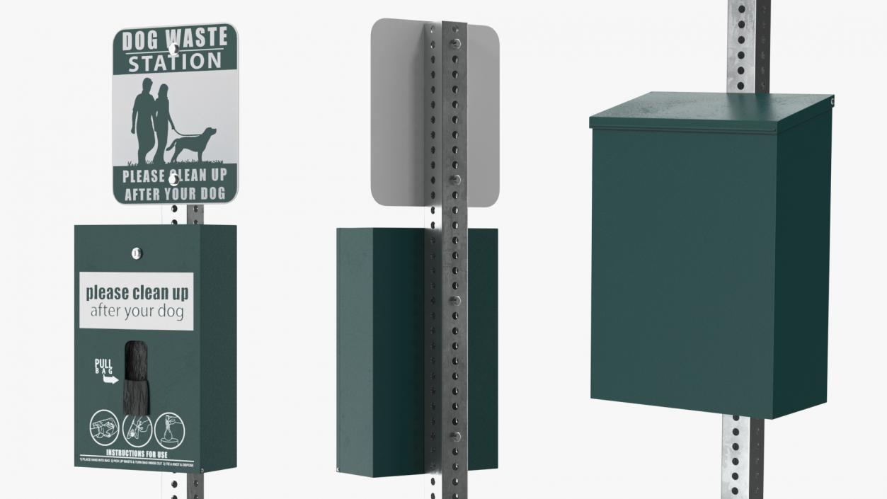 Pet Waste Station with Square Can Green 3D model