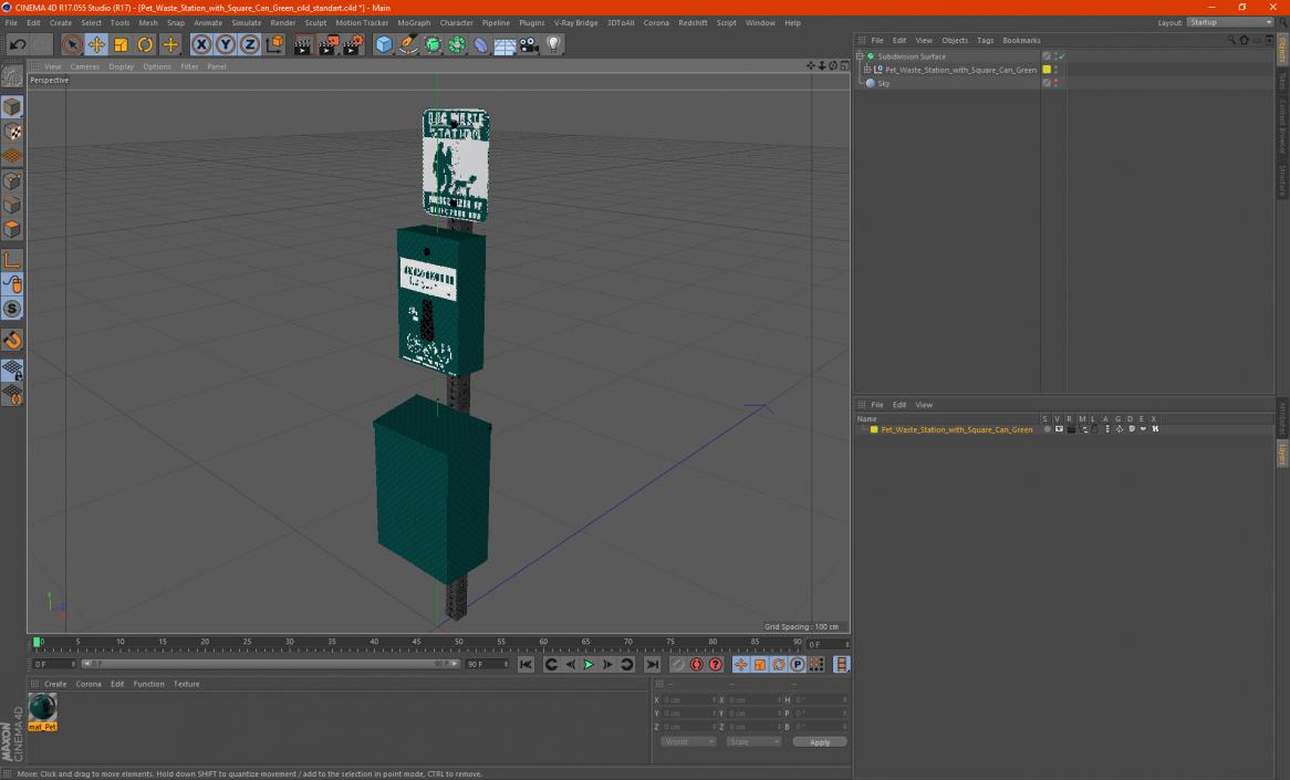 Pet Waste Station with Square Can Green 3D model