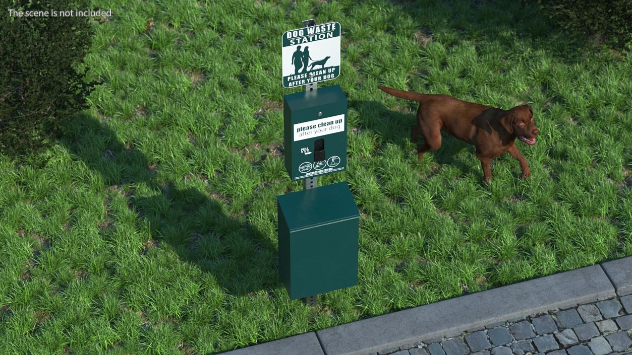 Pet Waste Station with Square Can Green 3D model