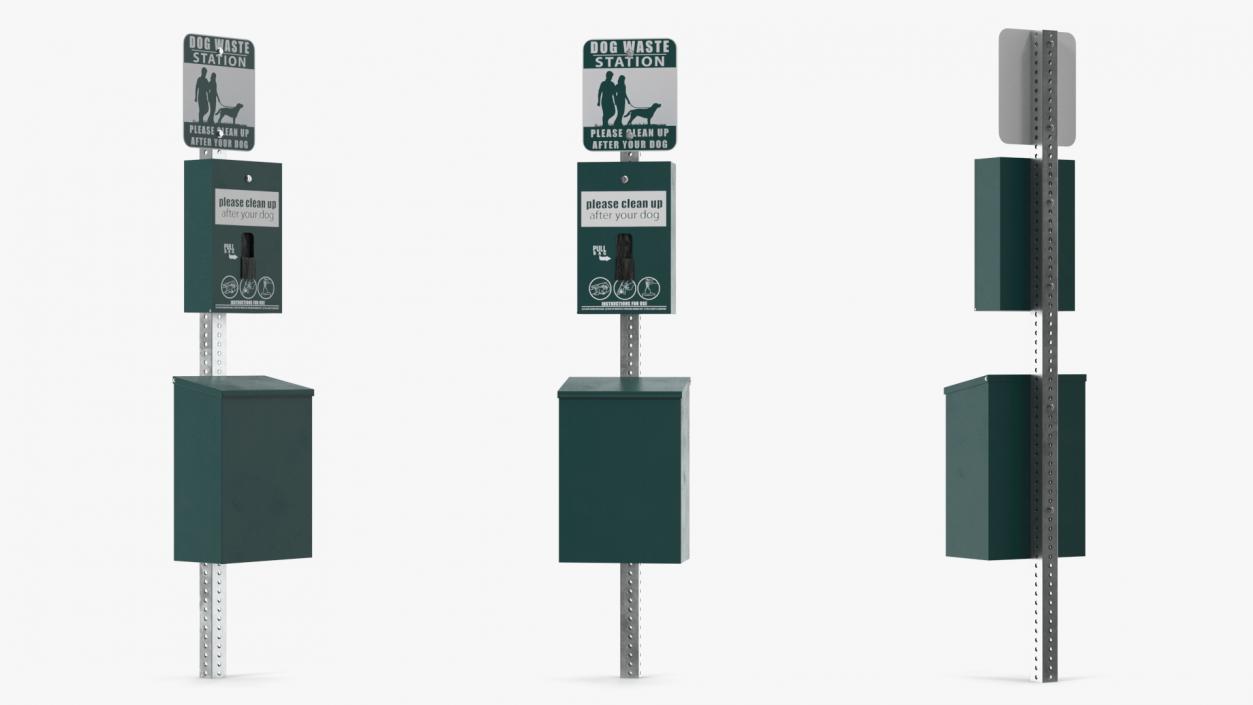 Pet Waste Station with Square Can Green 3D model