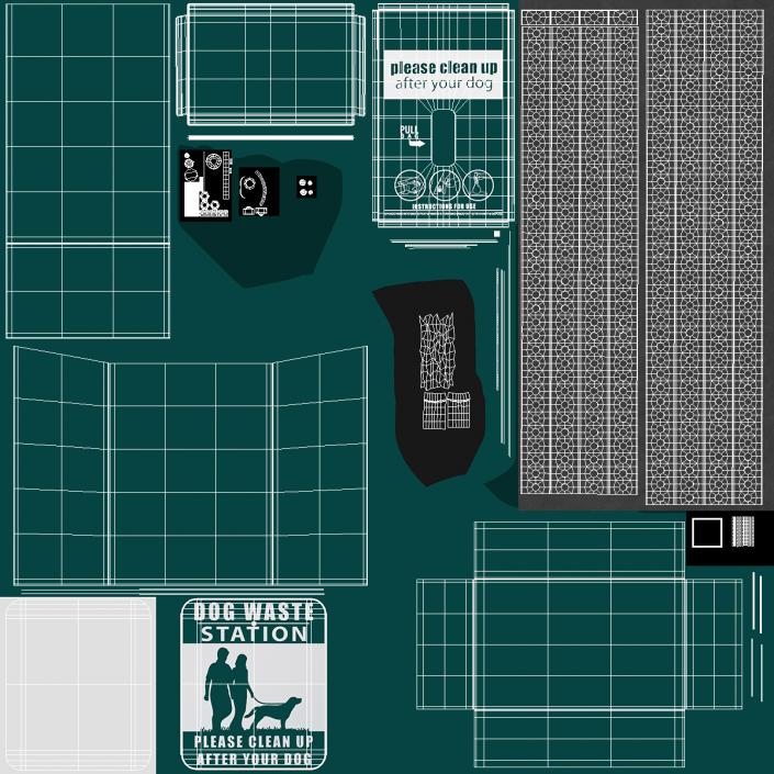 Pet Waste Station with Square Can Green 3D model