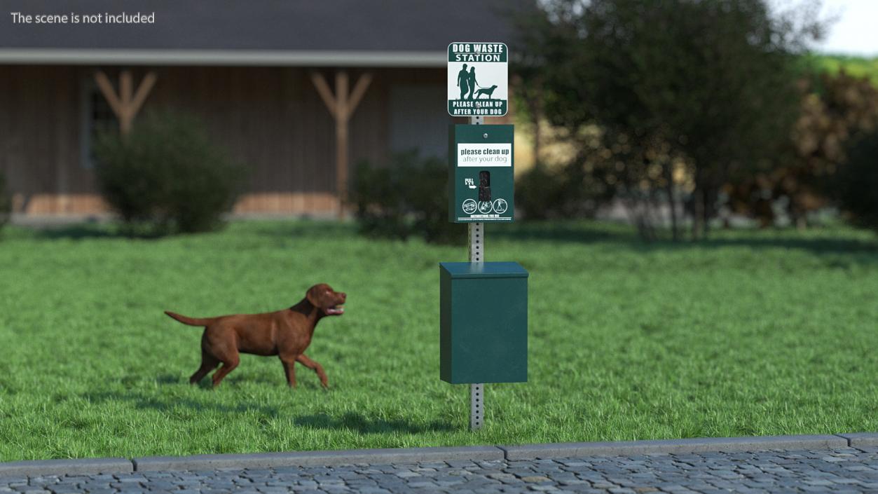 Pet Waste Station with Square Can Green 3D model