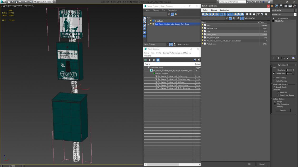 Pet Waste Station with Square Can Green 3D model