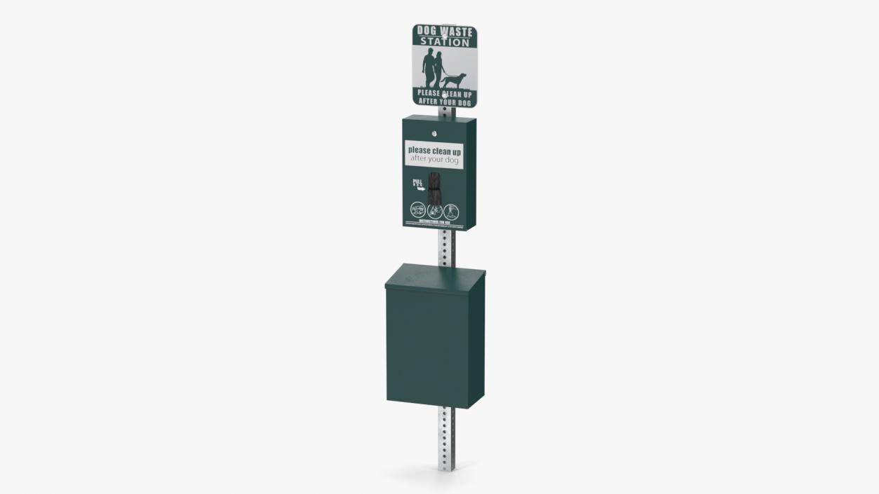 Pet Waste Station with Square Can Green 3D model