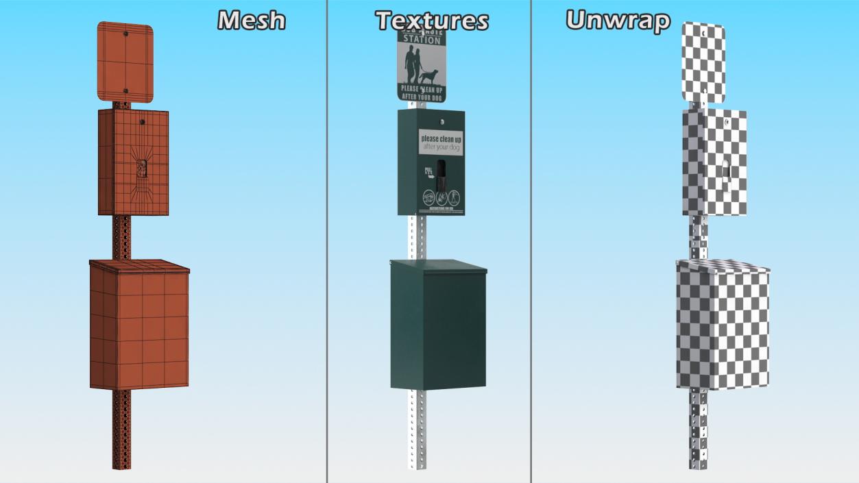 Pet Waste Station with Square Can Green 3D model