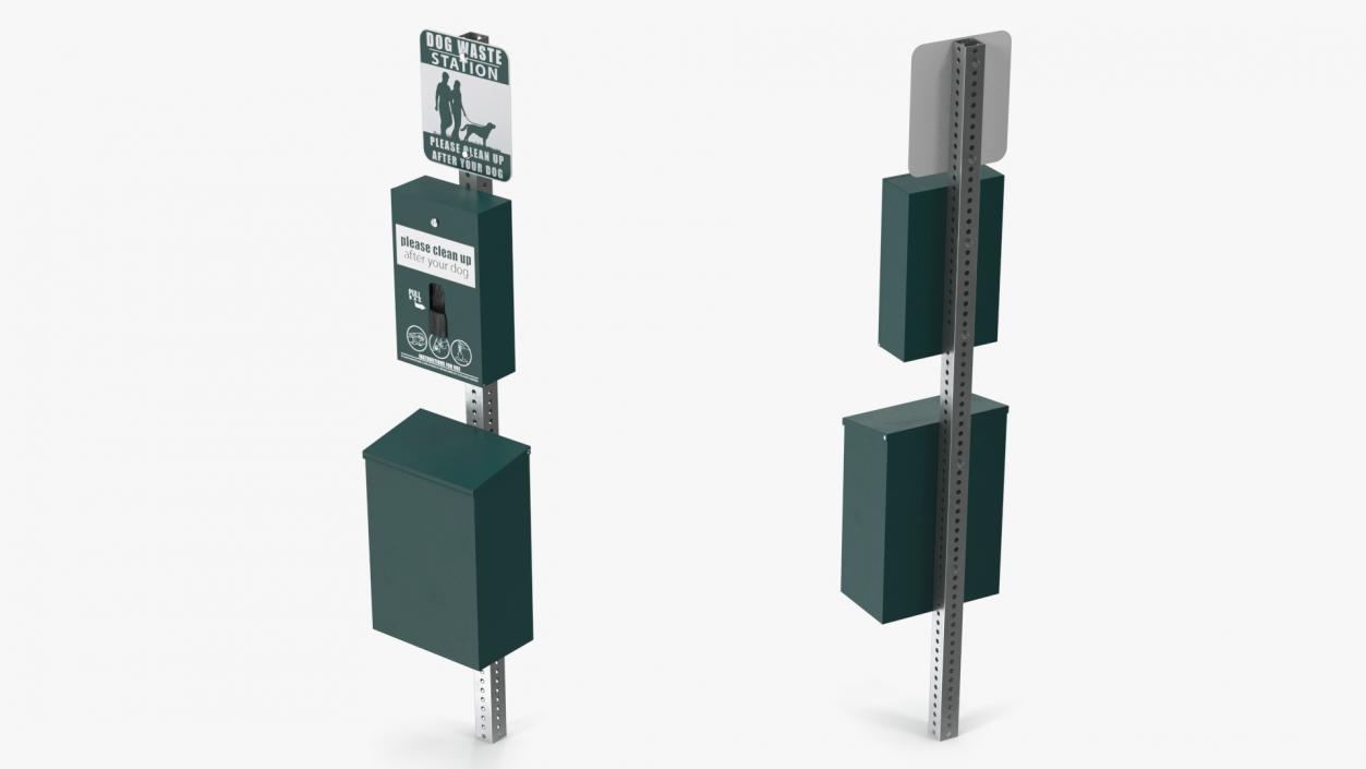 Pet Waste Station with Square Can Green 3D model