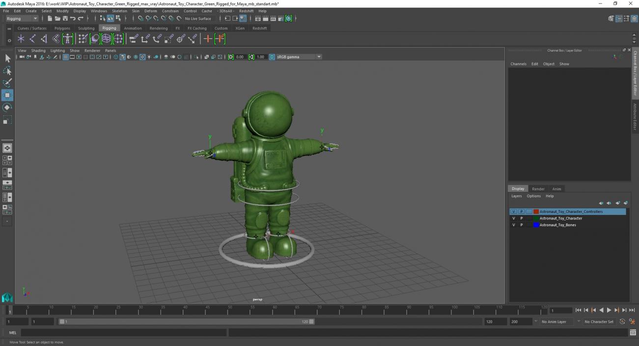 3D model Astronaut Toy Character Green Rigged for Maya