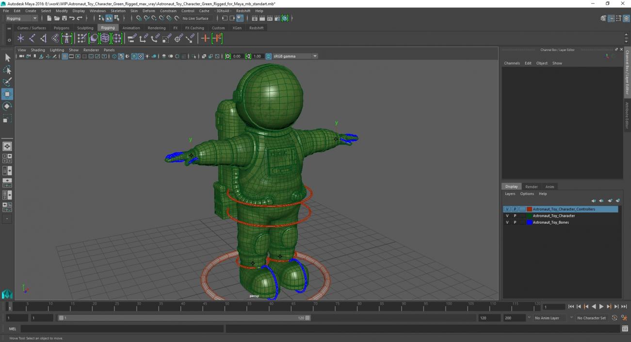 3D model Astronaut Toy Character Green Rigged for Maya