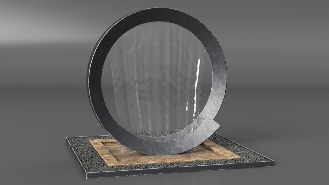 Modern Round Fountain with Black Pebble 3D model